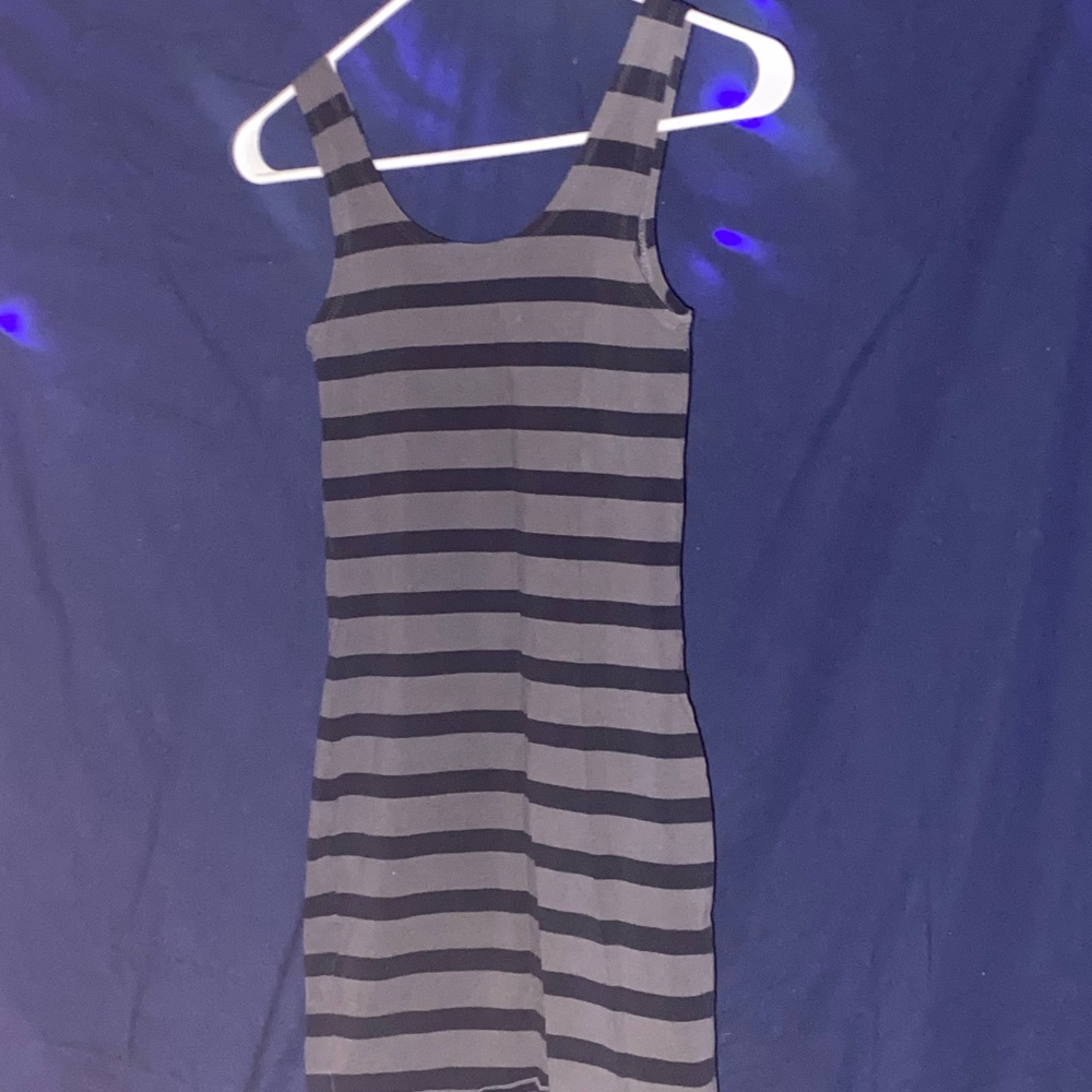 black and grey stripe mini dress